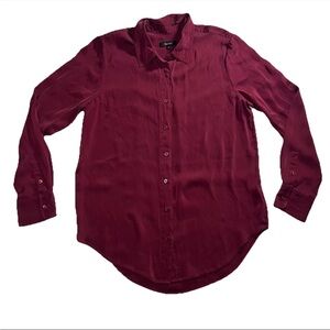 Quince Womens Washable Stretch Silk Blouse M Button Up Burgundy Career Office